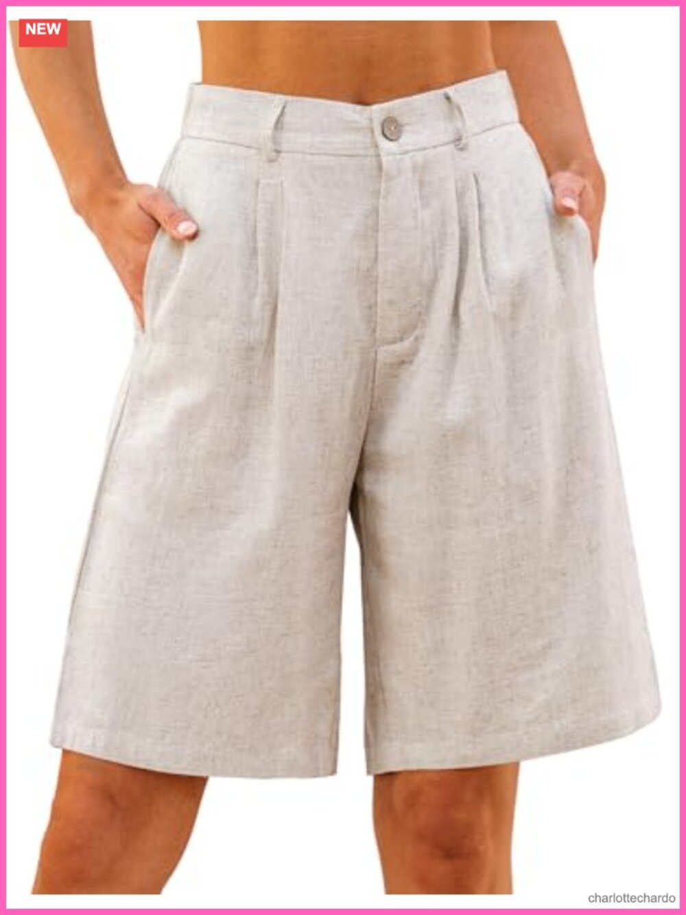 High Waisted Linen Bermuda Shorts for Women Wide Leg Casual Summer Bottoms with